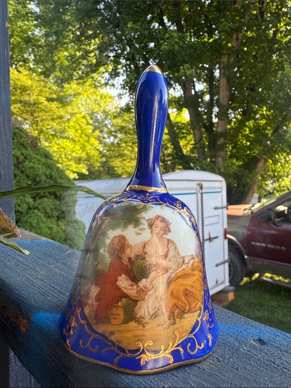 Cobalt Blue Decorative Porcelain Bell with Gilded Detail